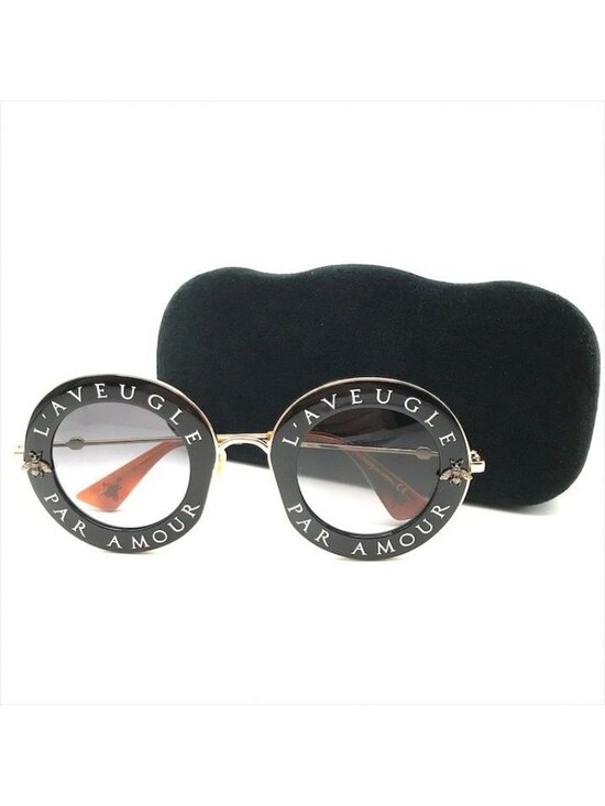 Gucci L\'aveugle Paramor Round Frame Sunglasses Eyewear Gold Black main image 9